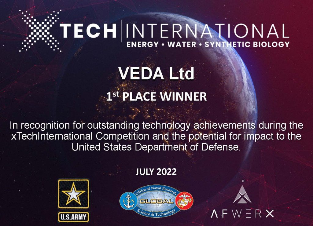 xTechInternational Winner Certificate - VEDA
